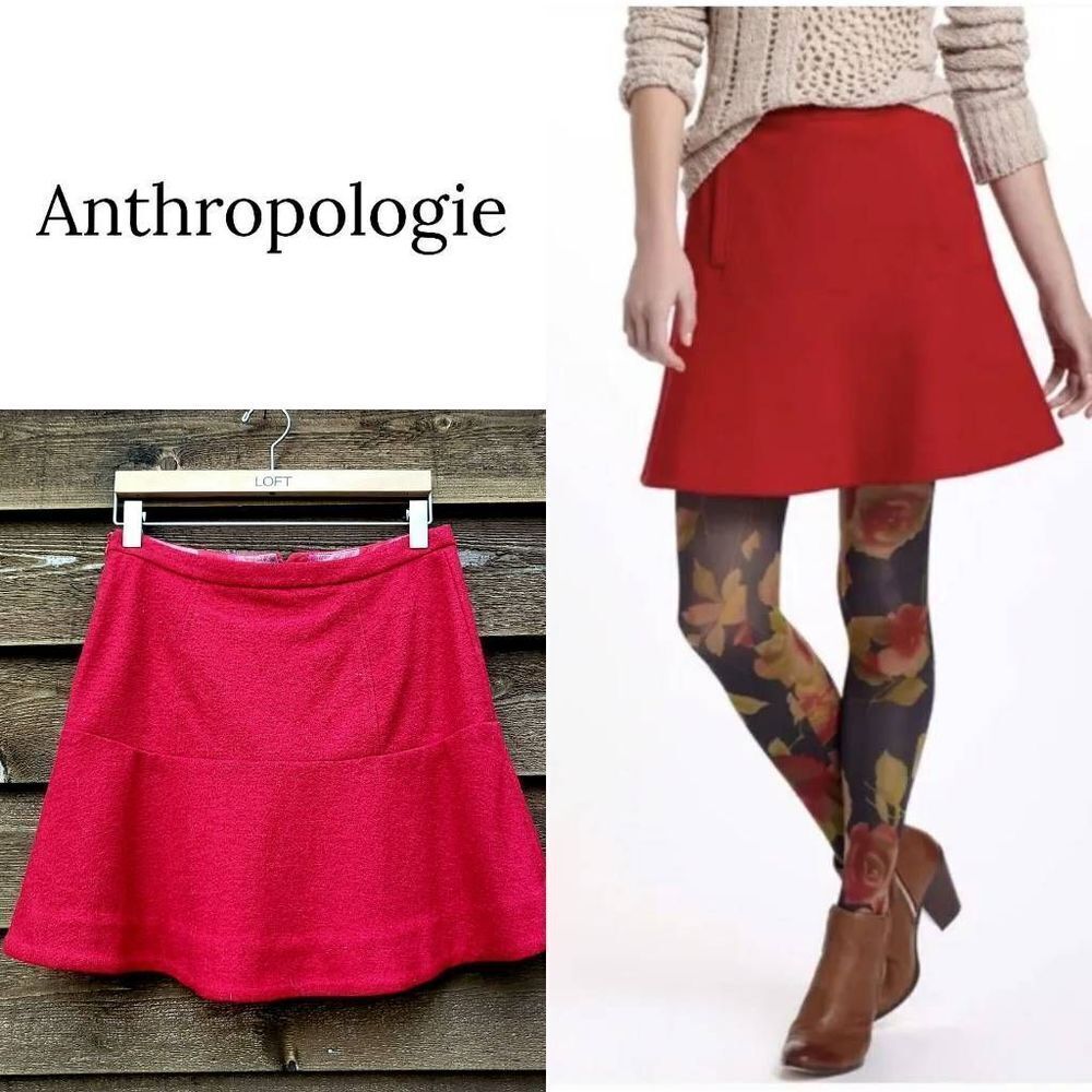 Anthropologie red wool skirt Taylor Swift style size 8
